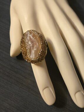 Stunning Brutalist Natural Agate Geode Stone Open Ring